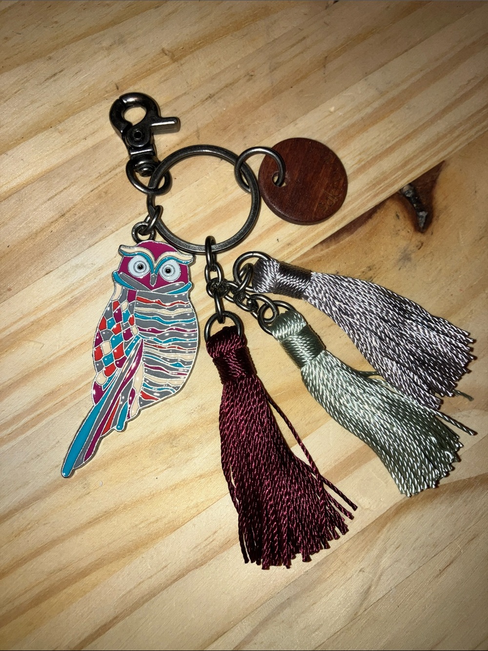 Sakroots Multicolor Owl Keychain with Tassels
